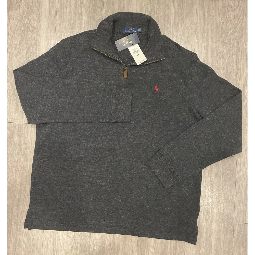 Polo Ralph Lauren Mens XXL Cotton Black 2XL 1/4 Zip Long Sleeve Sweater NWT $98
